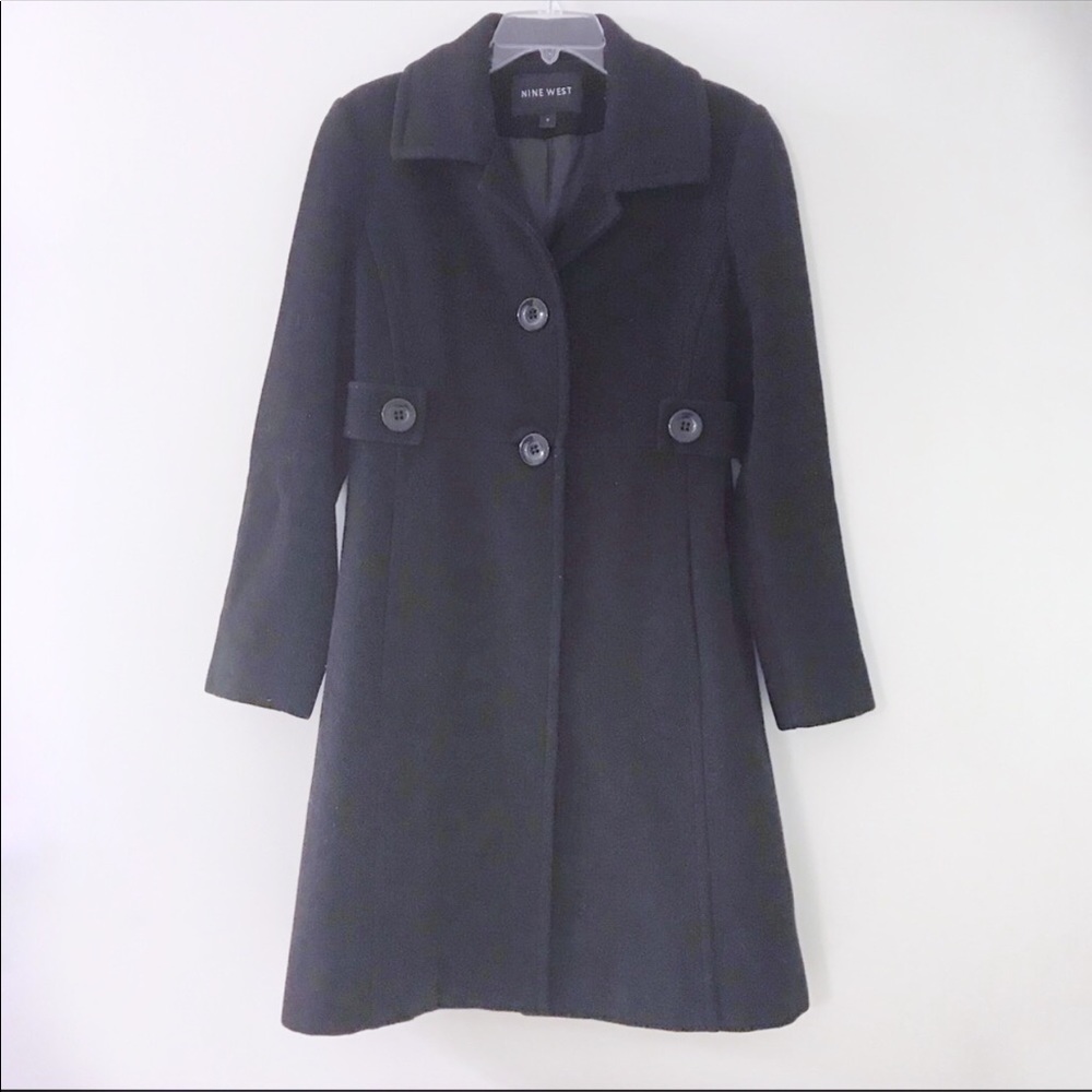 Nine West Black Thigh Length Peacoat